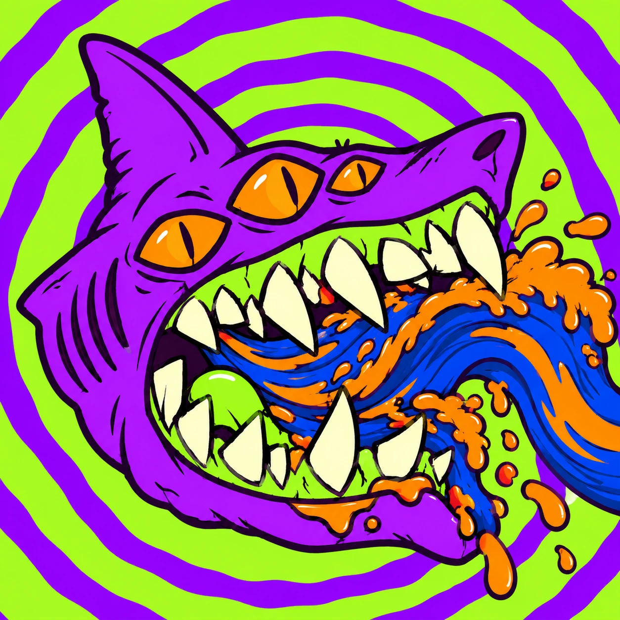 PsyShark bites a curling orange and cobalt wave